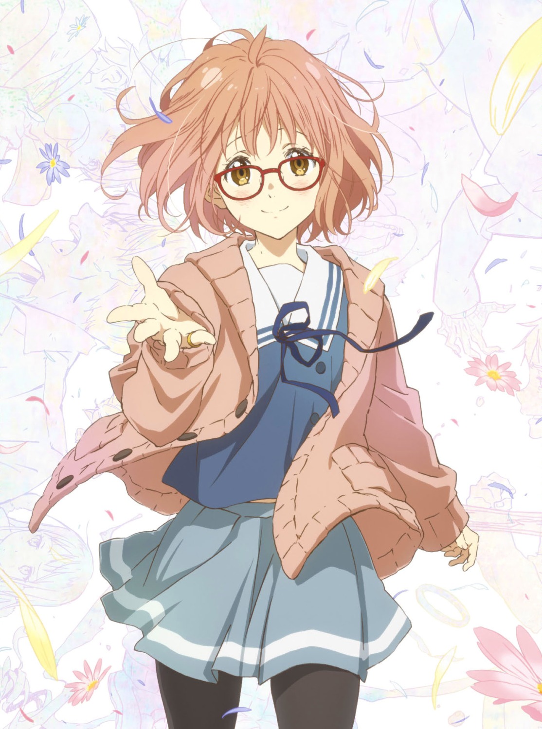 disc_cover, kuriyama_mirai, kyoukai_no_kanata, megane, pantyhose, seifuku, sweater
