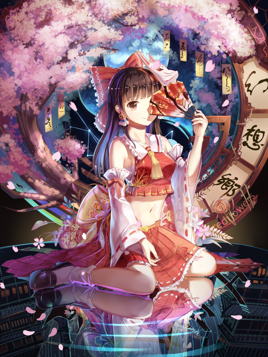 hakurei_reimu, red_flowers, sarashi, touhou