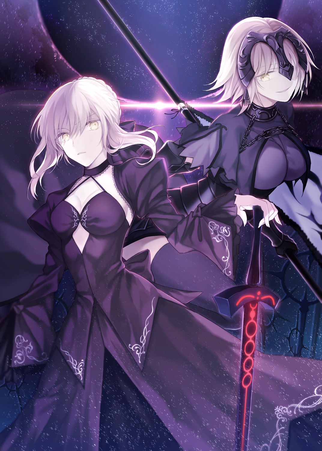 armor, artoria_pendragon_(fate), artoria_pendragon_alter_(fate), cleavage, dress, fate/grand_order, jeanne_d'arc, jeanne_d'arc_alter_(fate)