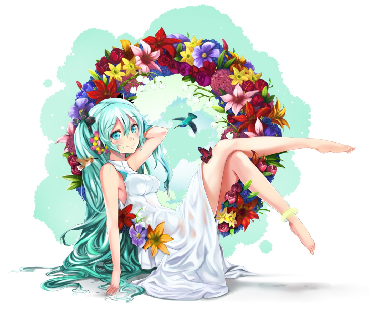 dress, ep_(emio_parn), hatsune_miku, headphones, no_bra, see_through, vocaloid