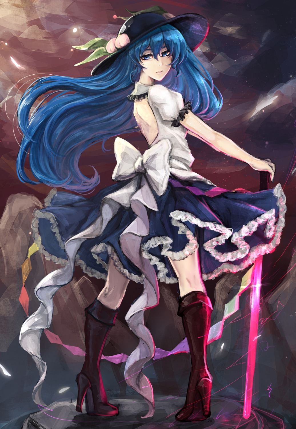 heels, hinanawi_tenshi, kyogoku-uru, no_bra, sword, touhou