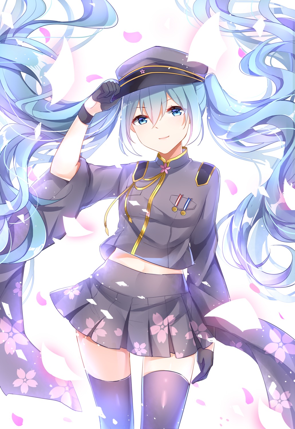 chuo_zi, hatsune_miku, senbon-zakura_(vocaloid), thighhighs, uniform, vocaloid