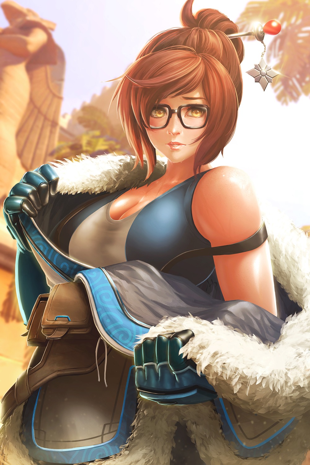 cleavage, mahenbu, megane, mei_(overwatch), overwatch, undressing