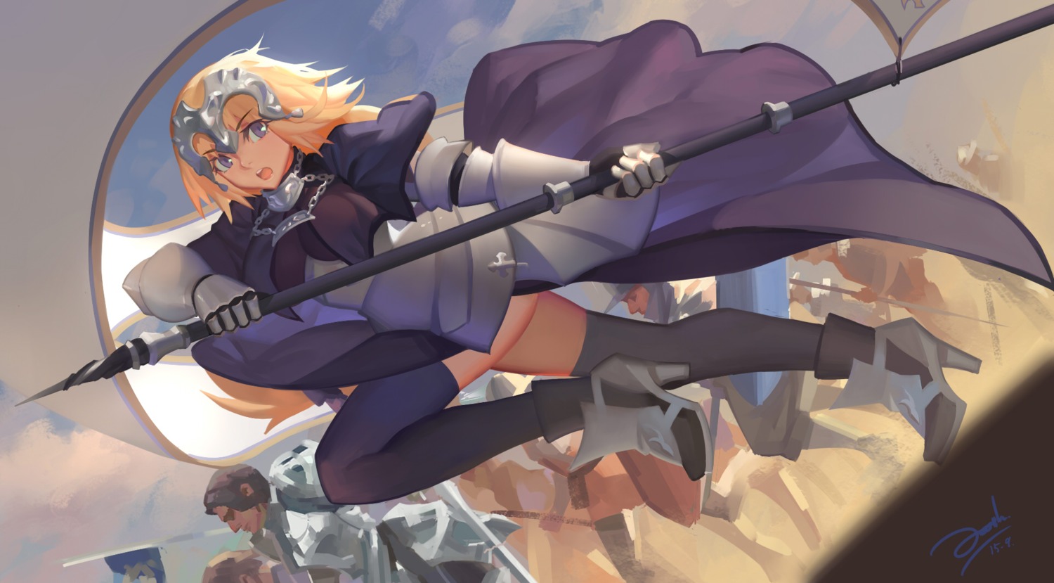 armor, bianyuanqishi, dress, fate/apocrypha, fate/grand_order, fate/stay_night, heels, jeanne_d'arc, jeanne_d'arc_(fate), thighhighs, weapon