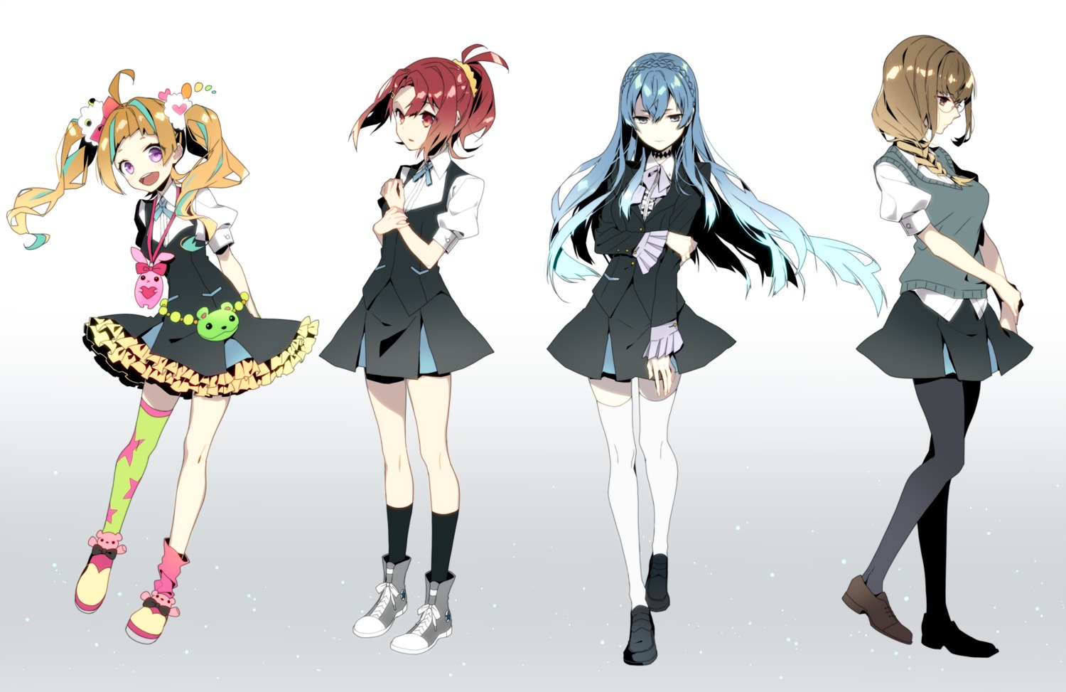 kiznaiver, maki_honoka, naoto, niiyama_niko, pantyhose, seifuku, sozozaki_noriko, takashiro_chidori