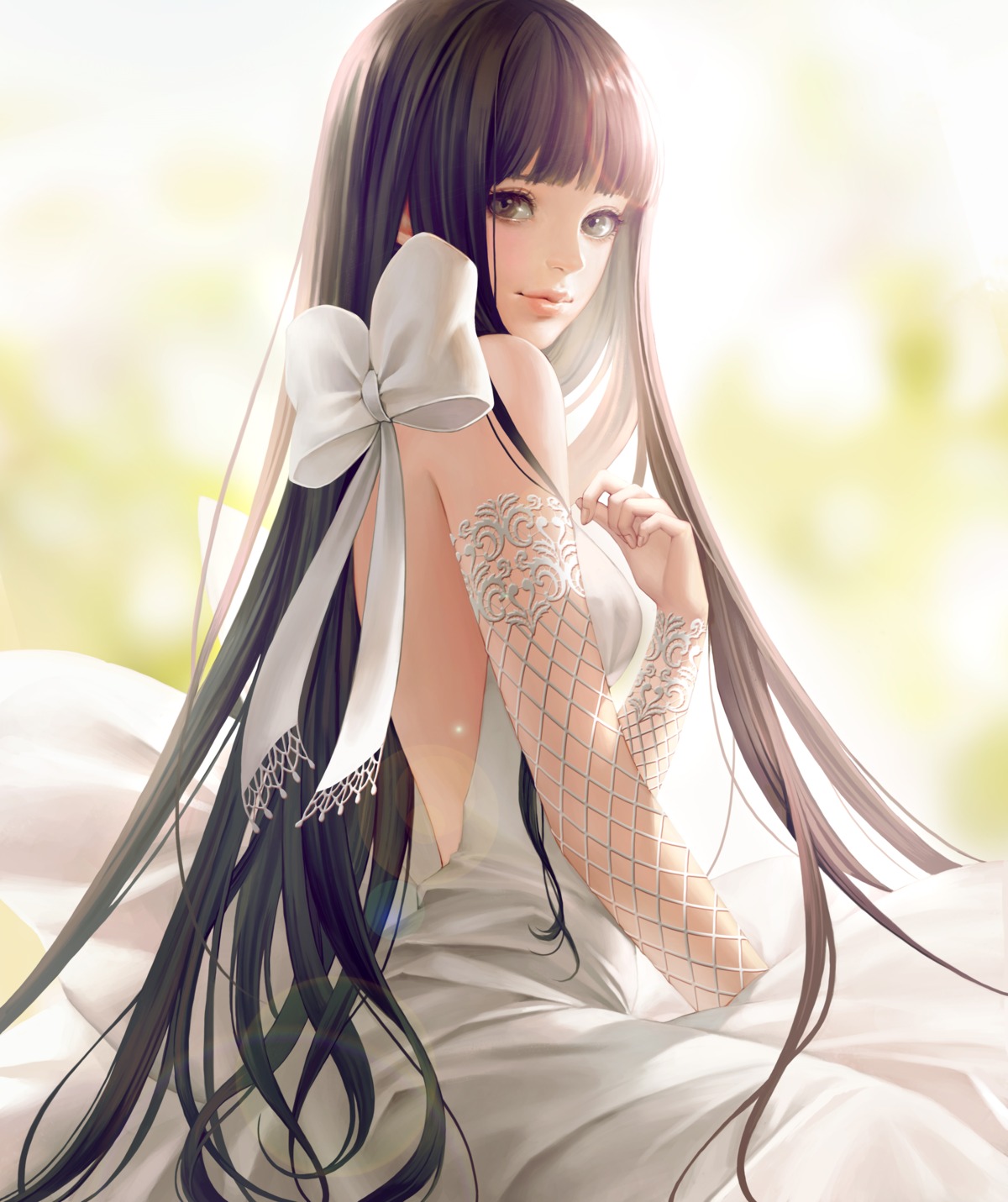dress, fishnets, no_bra, soo_kyung_oh