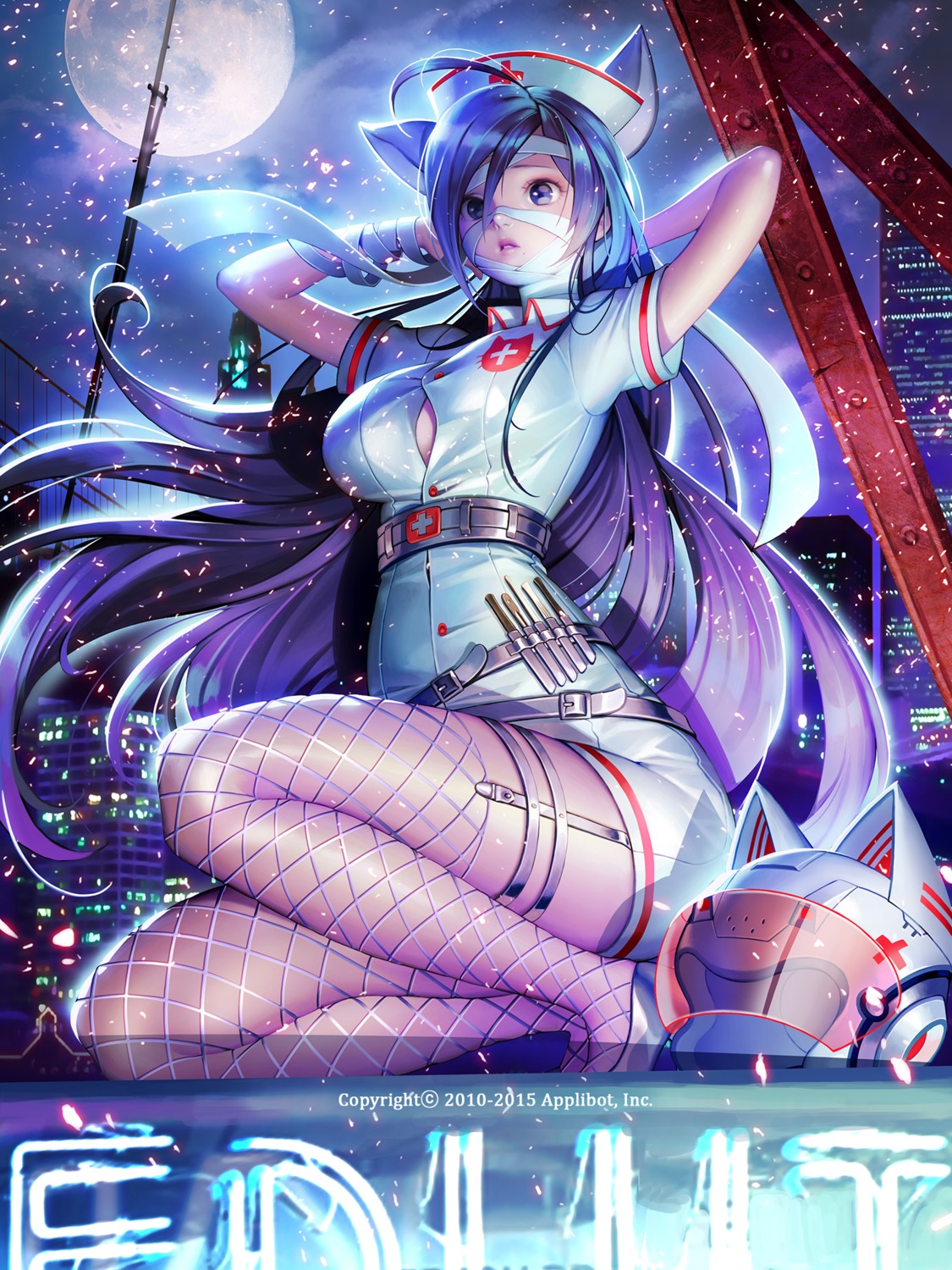 animal_ears, bandages, fishnets, gang_road_joker, heels, nekomimi, nurse, soo_kyung_oh, stockings, thighhighs, weapon