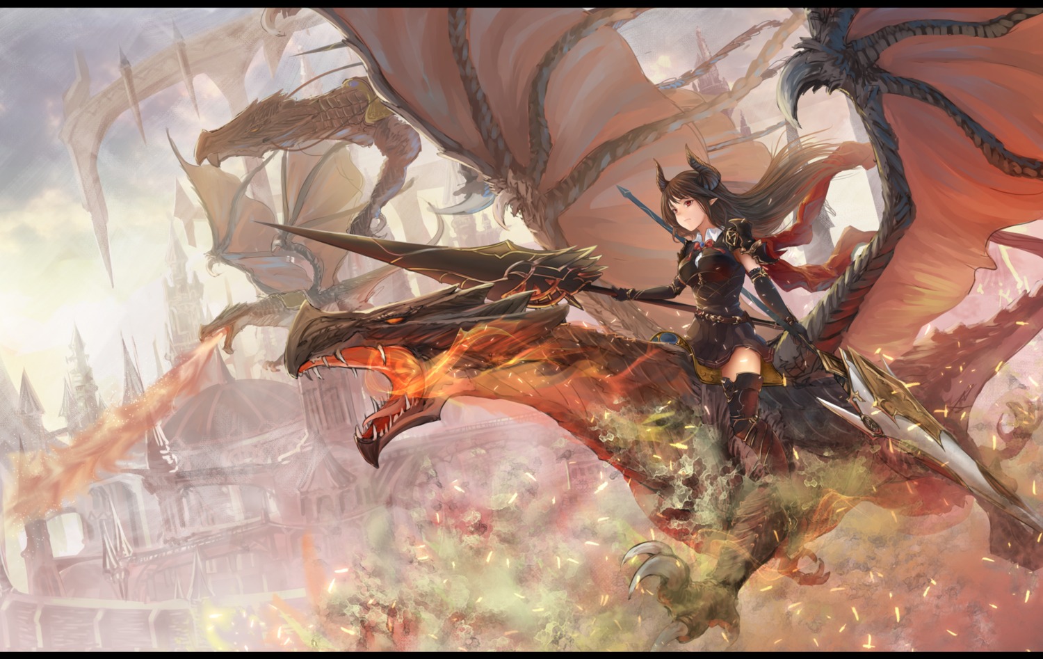 dress, forte_(shingeki_no_bahamut), horns, koroneko_p0w0q, monster, pointy_ears, shingeki_no_bahamut, thighhighs, weapon