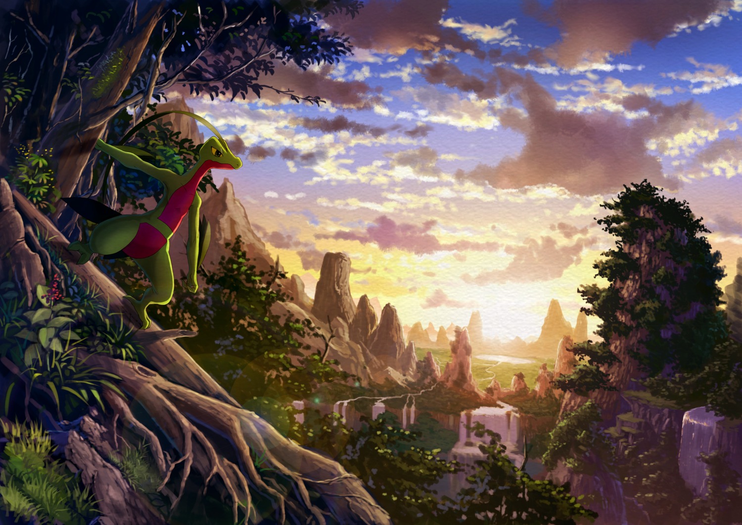 grovyle, landscape, pokemon