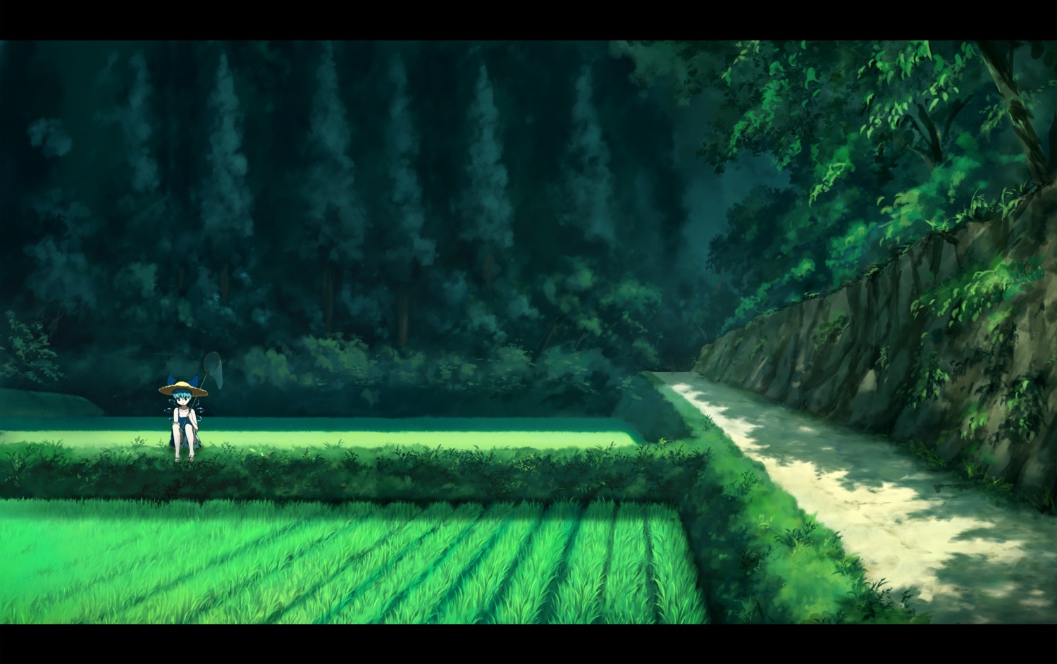 cirno, landscape, sasaj, touhou, wings