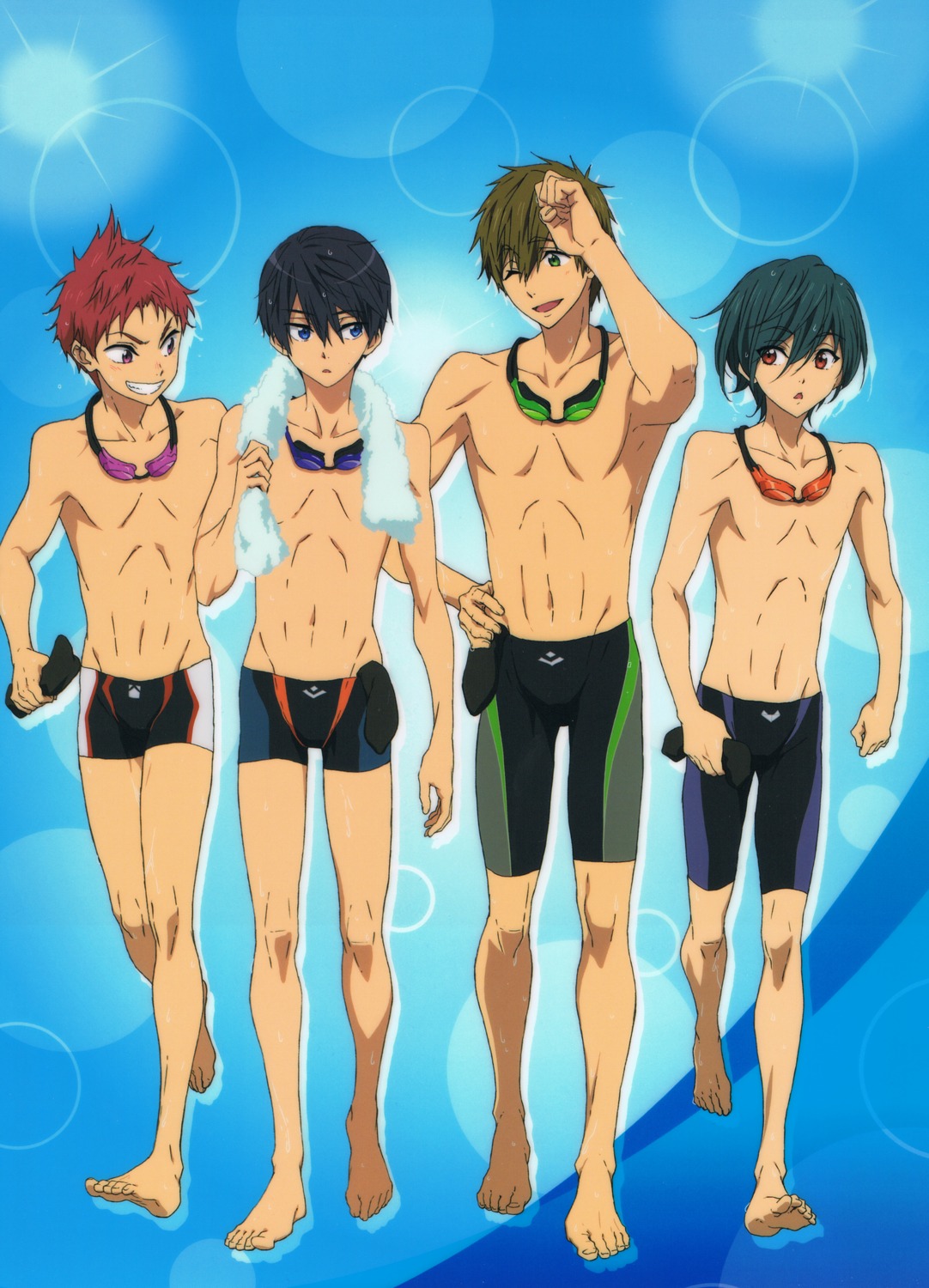 free!, high_speed!, kirishima_ikuya, male, nanase_haruka, shiina_asahi, swimsuits, tachibana_makoto