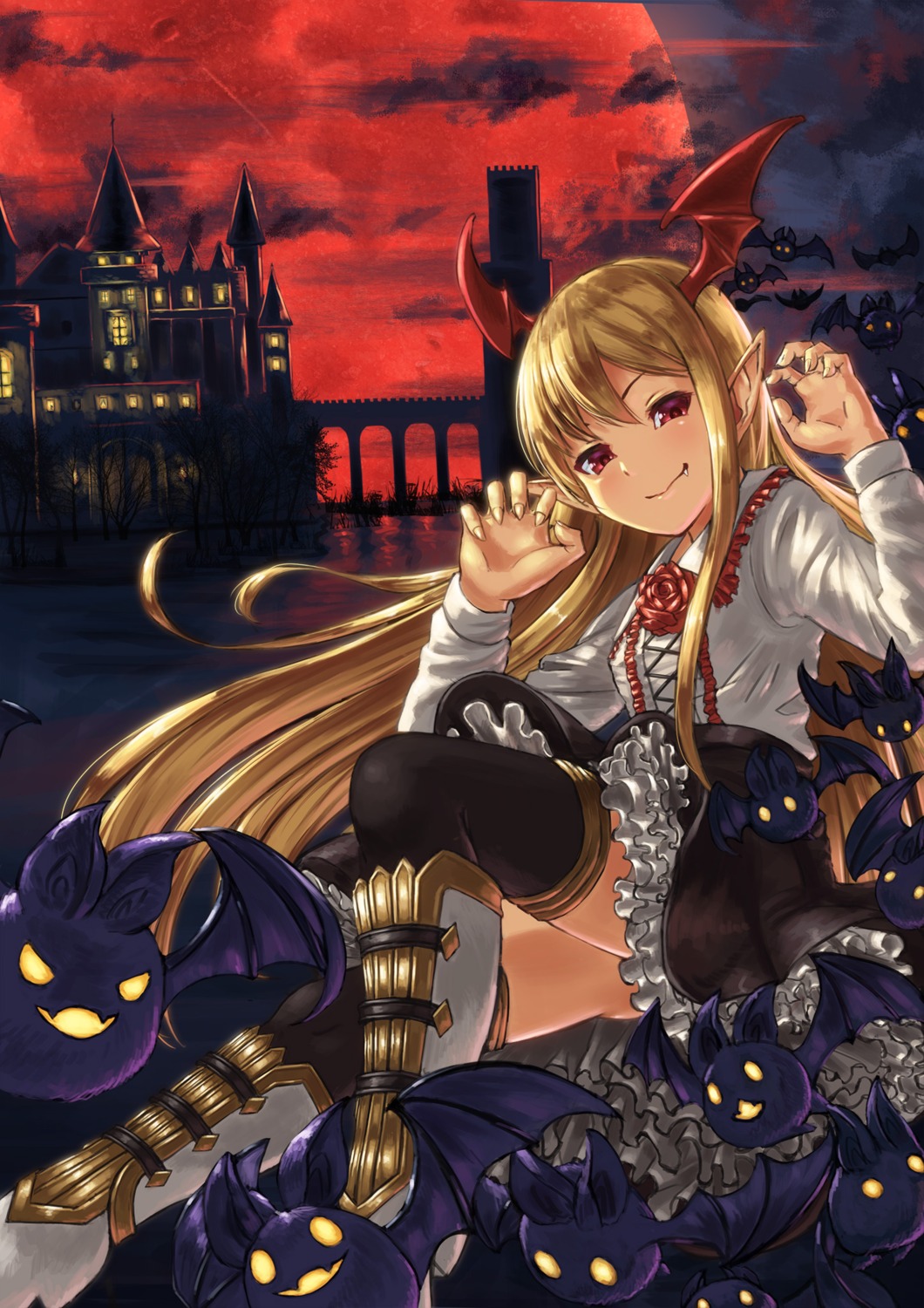 granblue_fantasy, michitarou, pointy_ears, thighhighs, vampy_(shingeki_no_bahamut), wings
