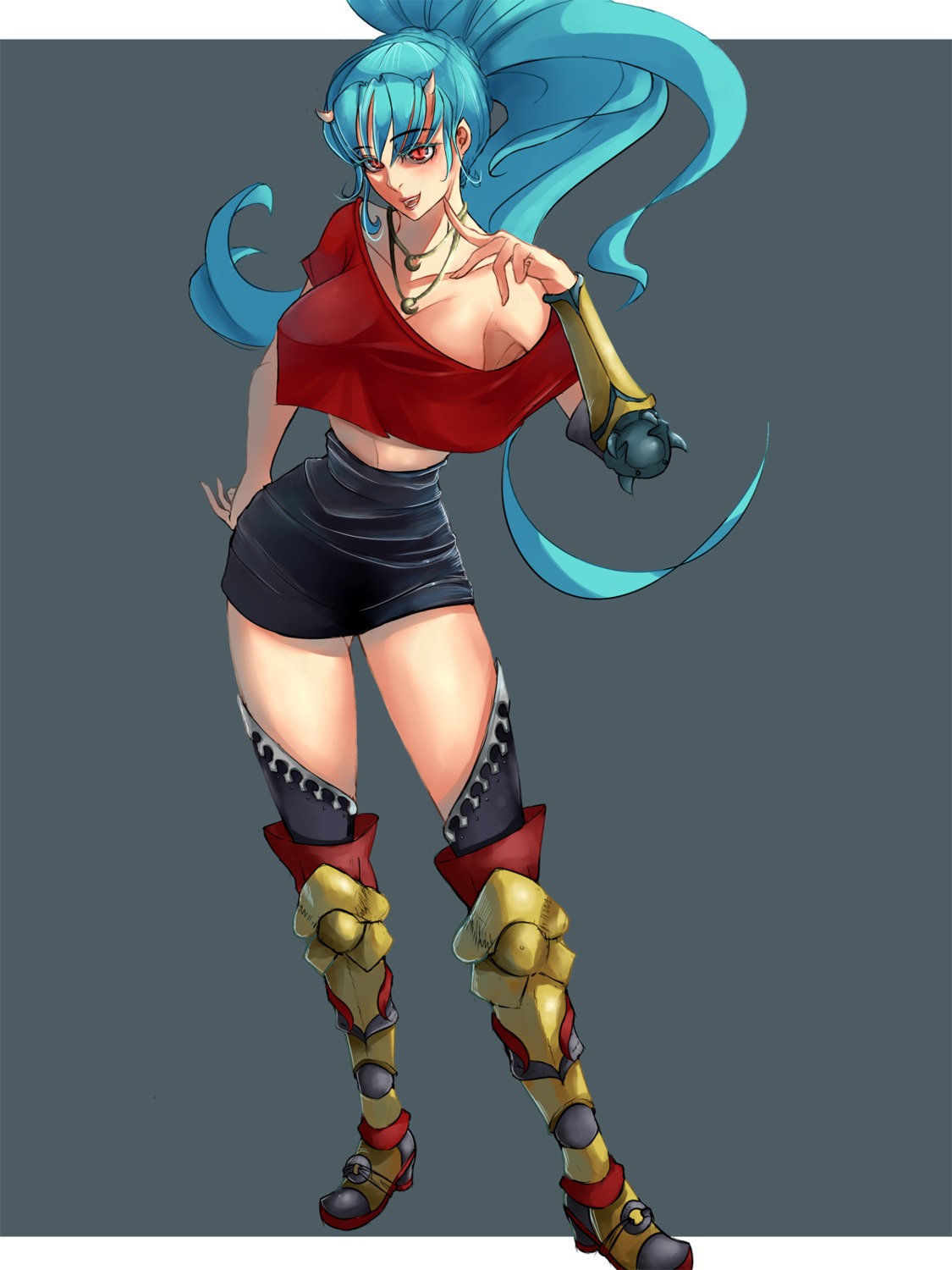 heels, horns, no_bra, open_shirt, pedokumasensei, thighhighs