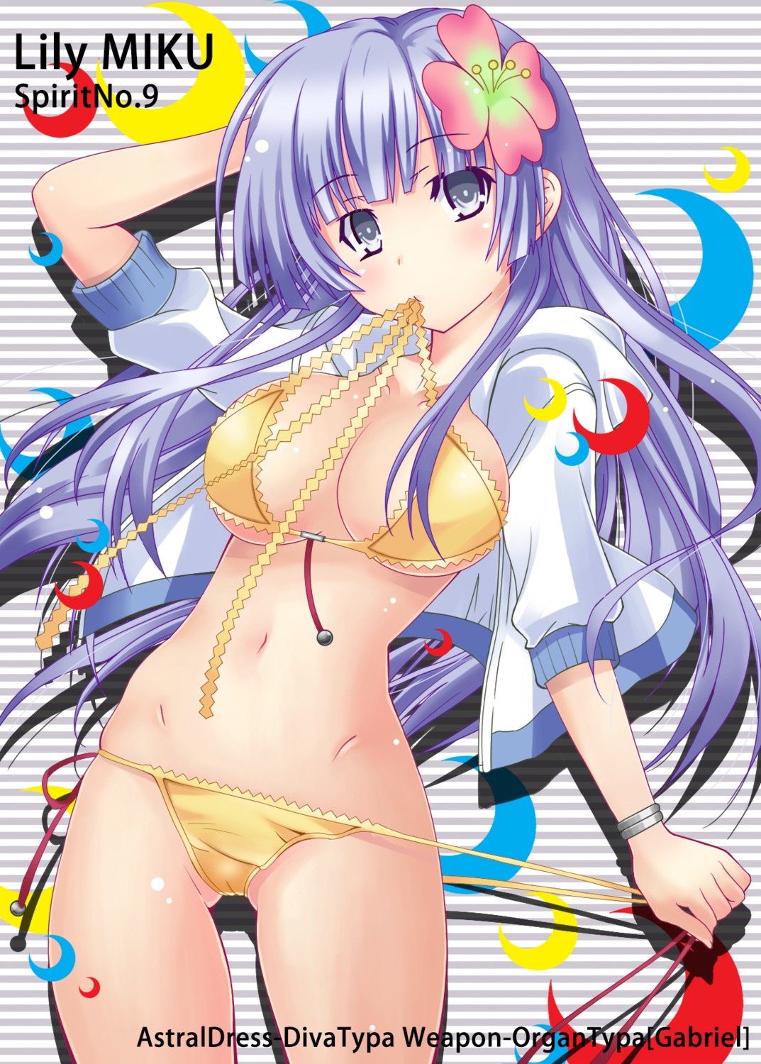 bikini, cleavage, date_a_live, izayoi_miku, open_shirt, panty_pull, sogegin, swimsuits, underboob, undressing