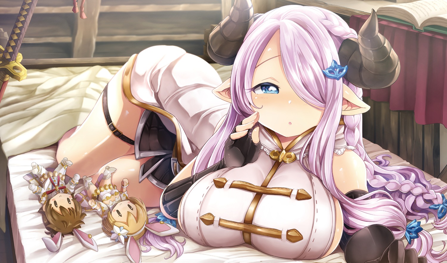 animal_ears, djeeta_(granblue_fantasy), garter, gran_(granblue_fantasy), granblue_fantasy, horns, kamiya_zuzu, narumeia_(granblue_fantasy), pointy_ears, sword