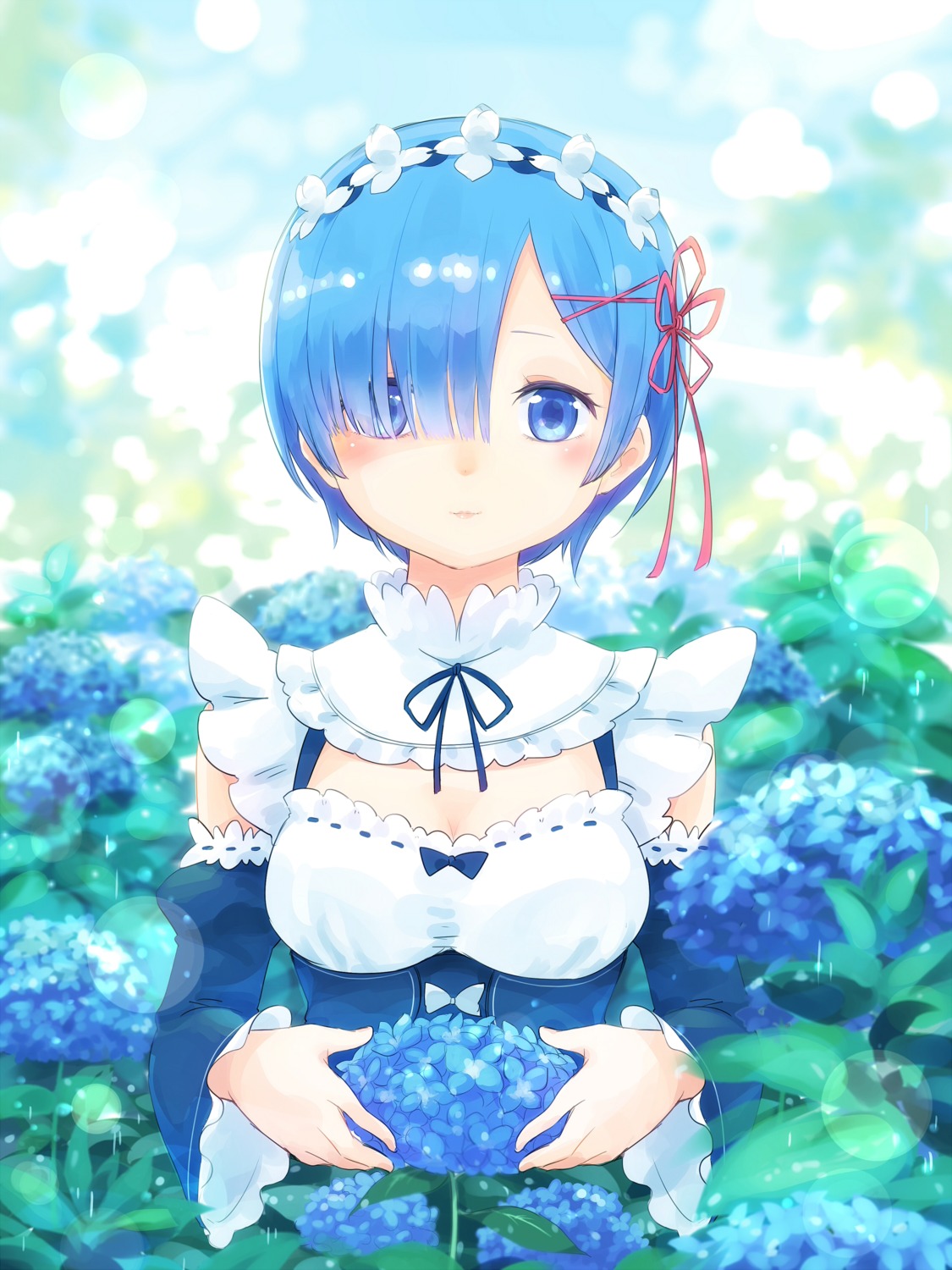 ayakashi_(artist), cleavage, maid, re:zero_kara_hajimeru_isekai_seikatsu, rem_(re_zero)