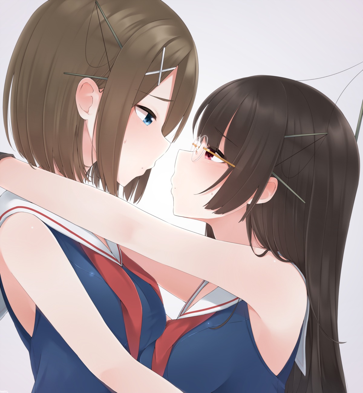 choukai_(kancolle), kantai_collection, maya_(kancolle), megane, seifuku, yukichi_(sukiyaki39), yuri