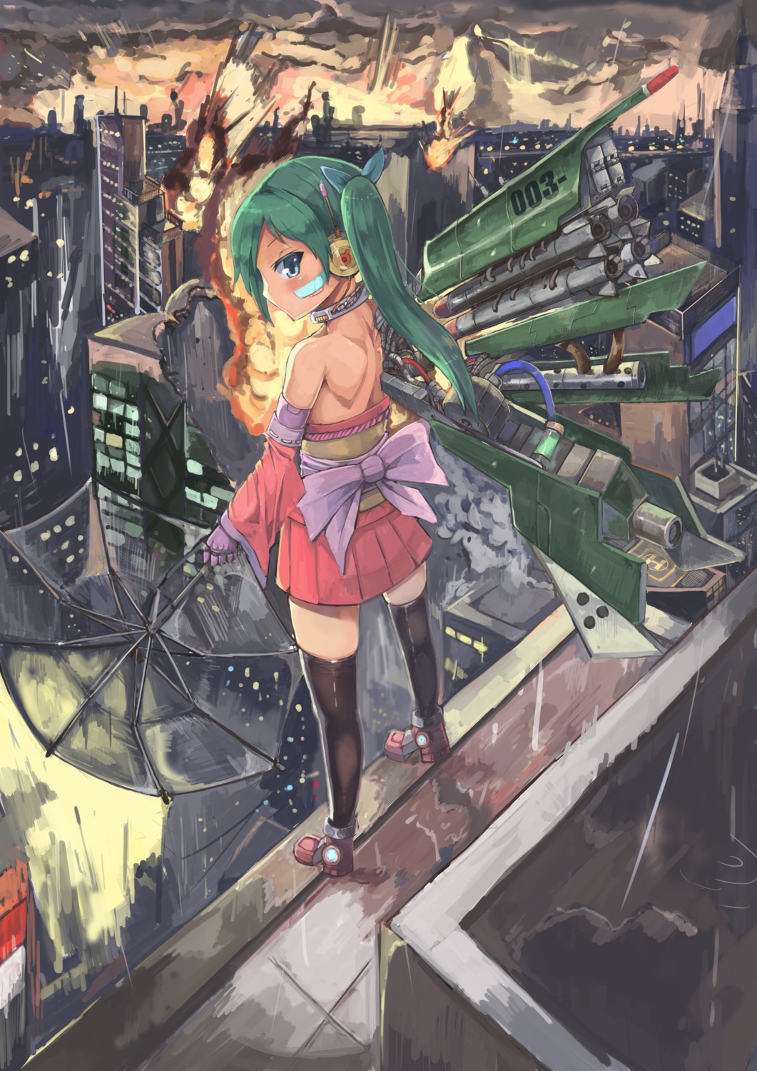 heels, japanese_clothes, mecha_musume, pm_tii_(matuko1024), thighhighs, umbrella