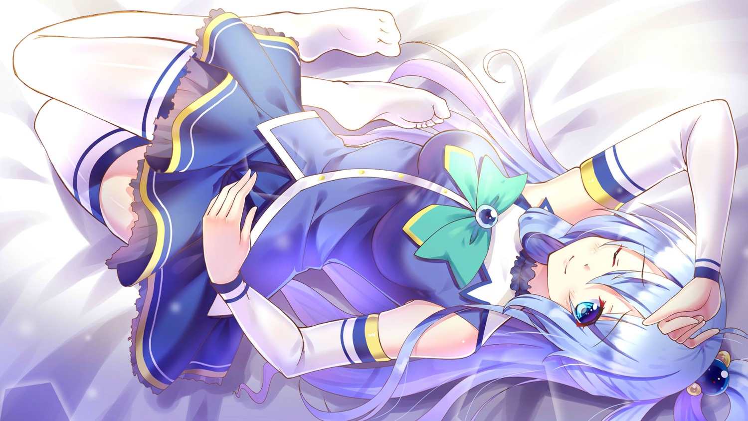 ame_wa_agattano, aqua_(konosuba), kono_subarashii_sekai_ni_shukufuku_wo!, thighhighs, wallpaper