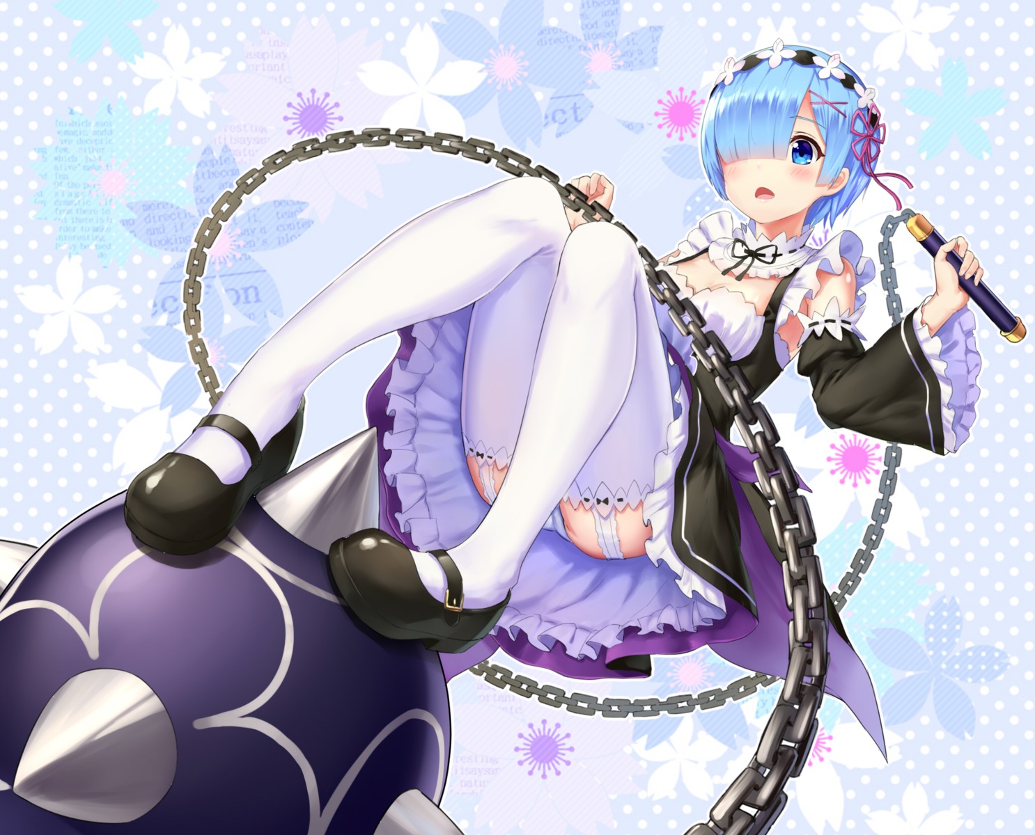 cleavage, drogoth, maid, pantsu, re:zero_kara_hajimeru_isekai_seikatsu, rem_(re_zero), stockings, thighhighs