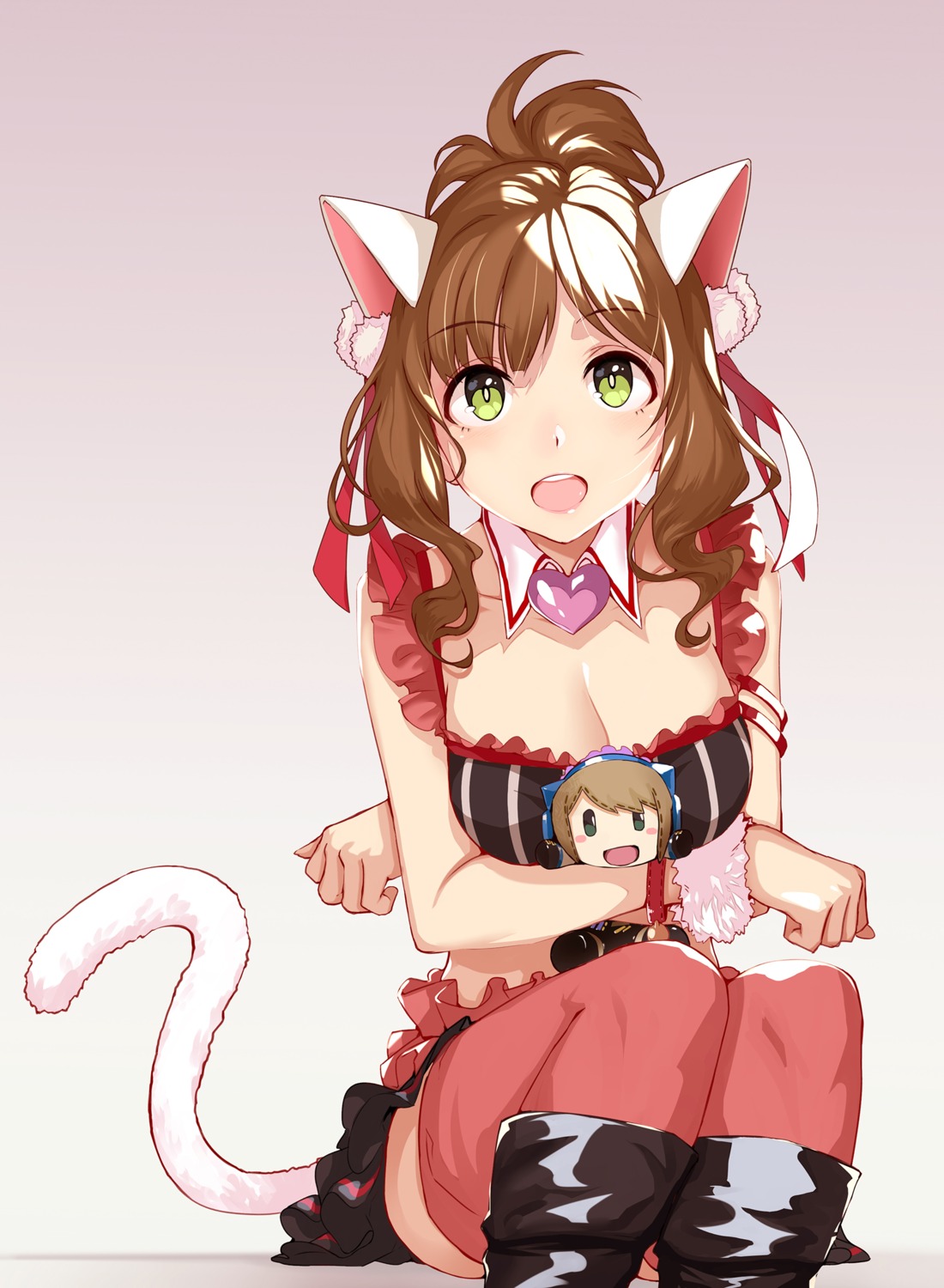 animal_ears, breast_hold, cleavage, maekawa_miku, nekomimi, realmbw, tail, the_idolm@ster