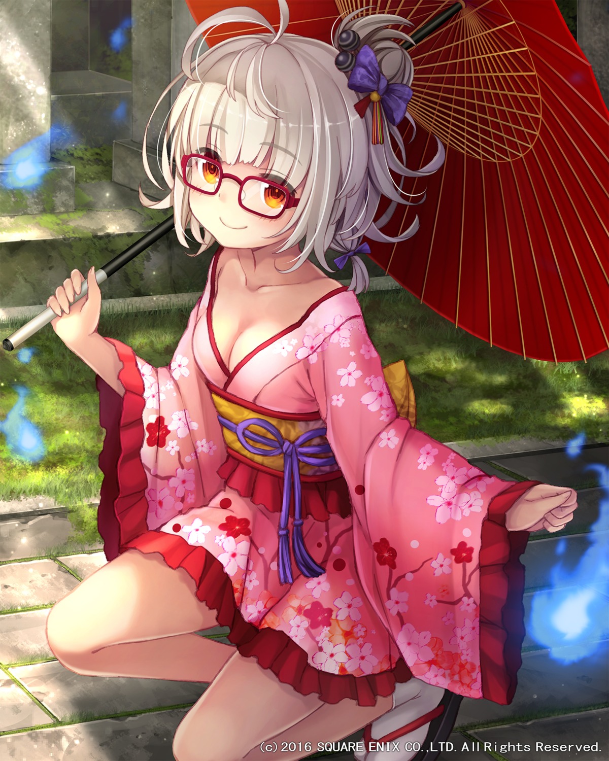 cleavage, kimono, lost_crusade, megane, namaru_(summer_dandy), square_enix, umbrella
