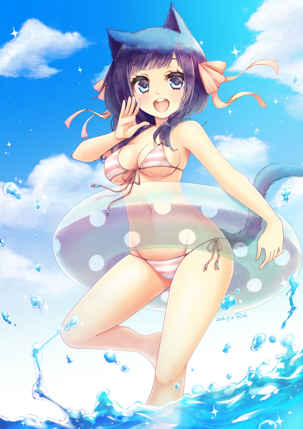 animal_ears, bikini, cleavage, miyamae_porin, nekomimi, swimsuits, tail, underboob