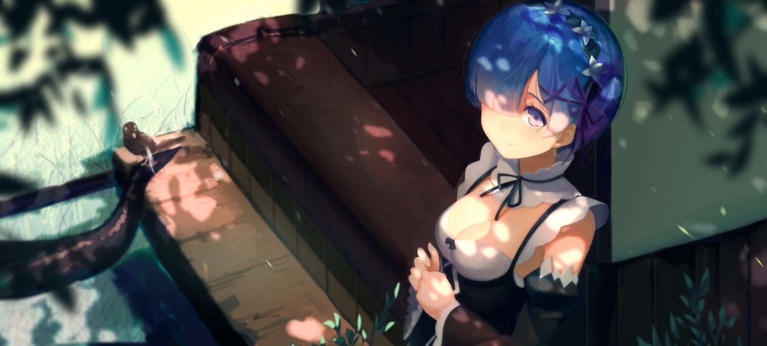 cleavage, maid, qiongsheng, re:zero_kara_hajimeru_isekai_seikatsu, rem_(re_zero)