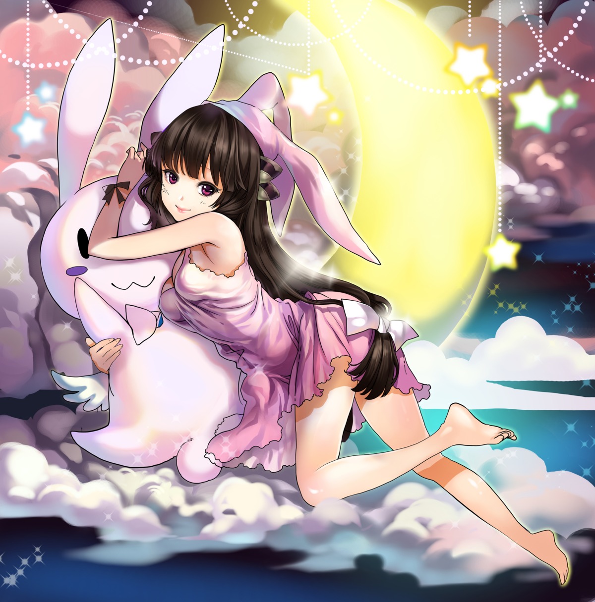 animal_ears, bunny_ears, chushengdao, dress, wings
