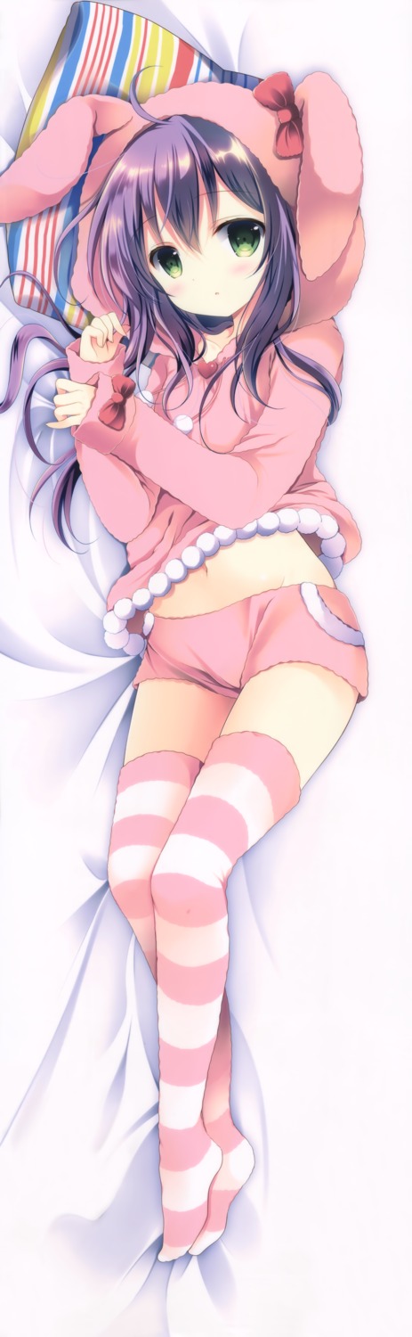 dakimakura, milk_bar, pajama, shirogane_hina, thighhighs