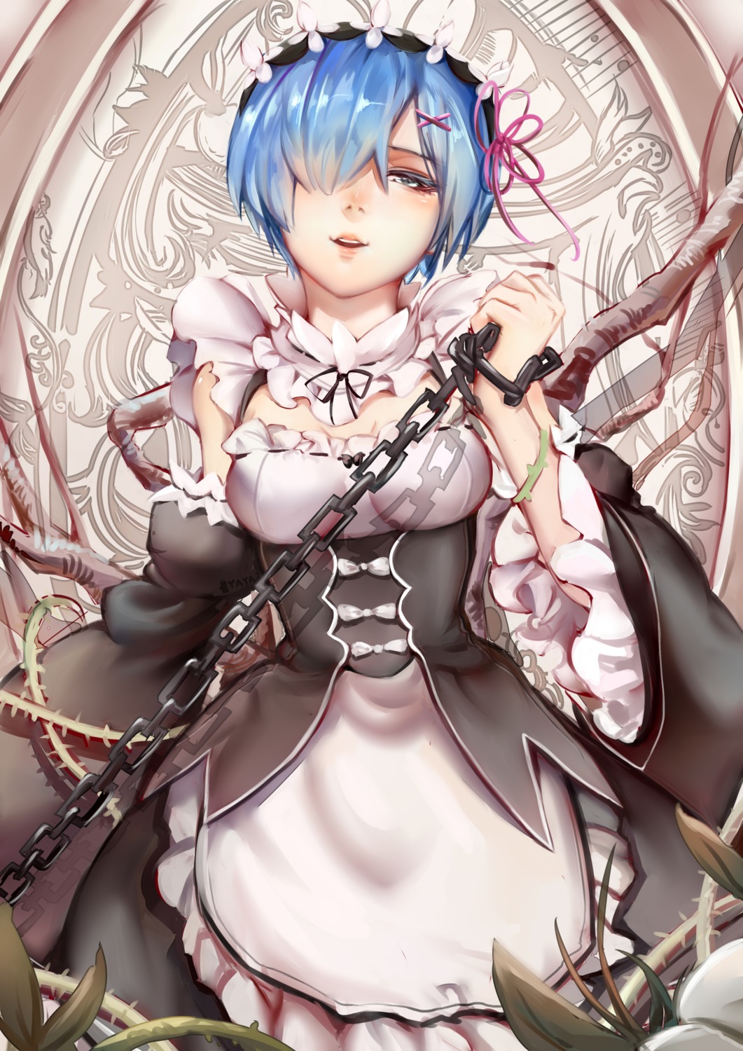 bondage, maid, re:zero_kara_hajimeru_isekai_seikatsu, rem_(re_zero), yaya_(shizuku)