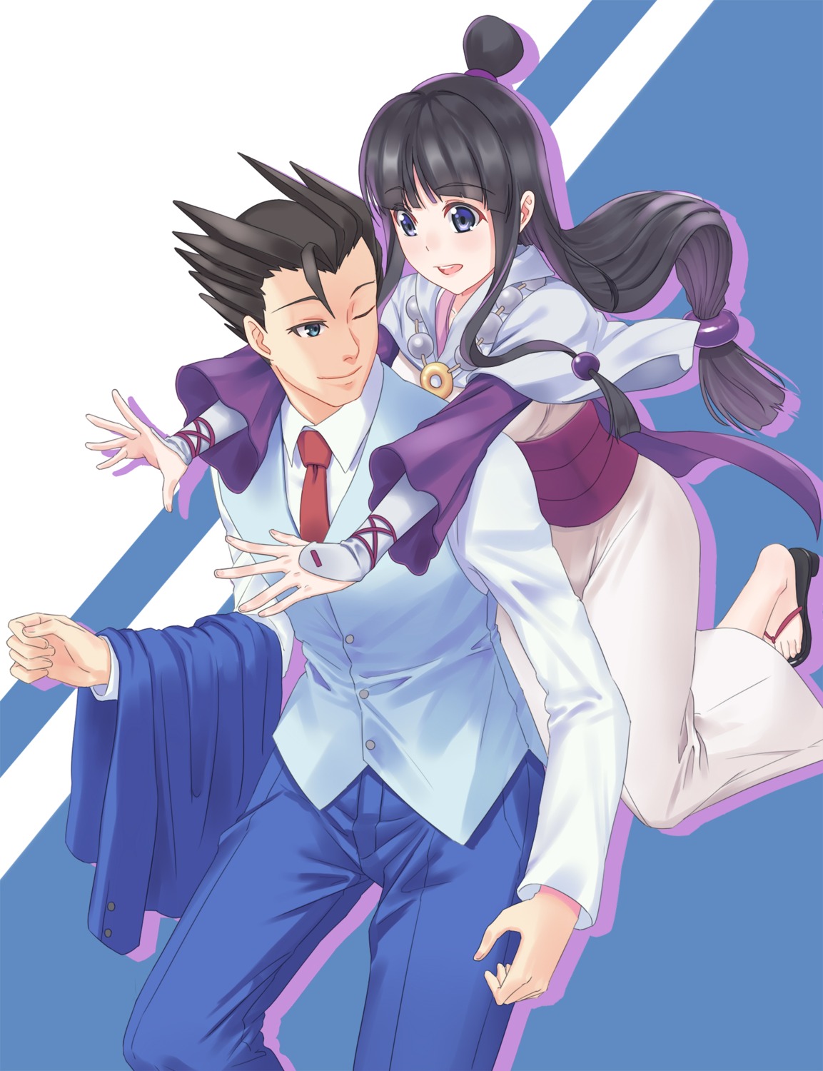 5plus, ayasato_mayoi, business_suit, gyakuten_saiban, naruhodou_ryuuichi, yukata