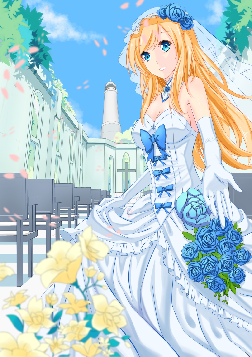 5plus, cleavage, dress, richelieu_(zhanjianshaonv), skirt_lift, wedding_dress, zhanjianshaonv