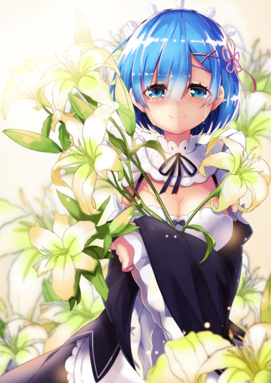 cleavage, maid, re:zero_kara_hajimeru_isekai_seikatsu, rem_(re_zero), zzh100200