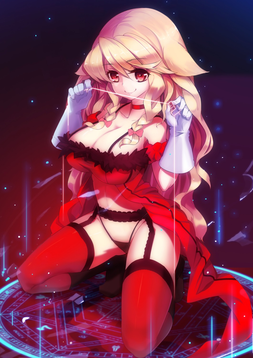 animal_ears, cleavage, dress, garter_belt, pantsu, stockings, thighhighs, zzh100200