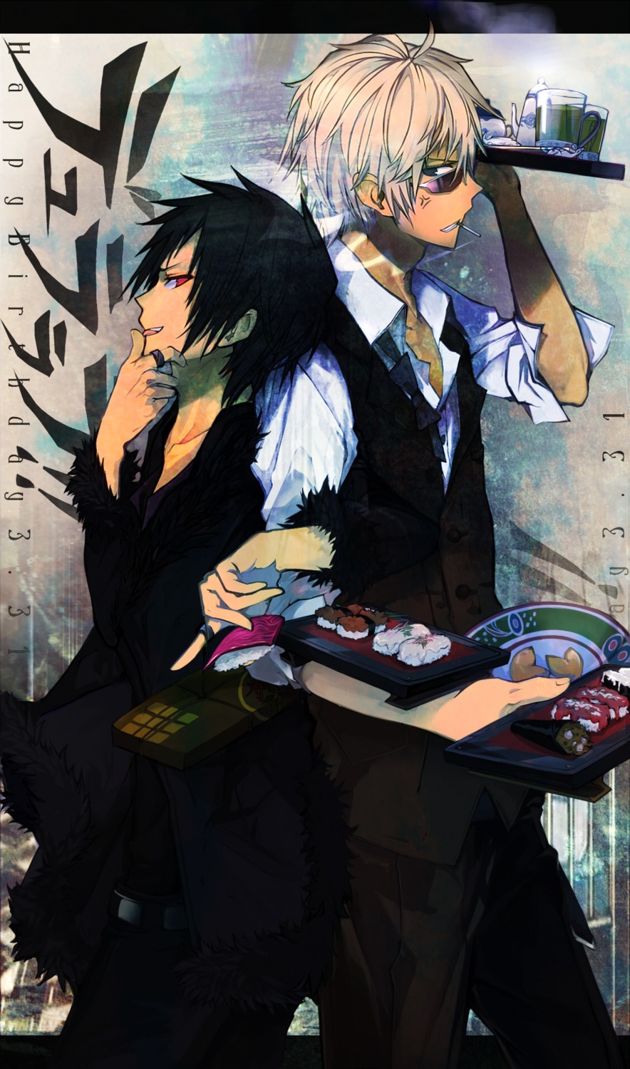 durarara!!, heiwajima_shizuo, male, megane, orihara_izaya, smoking, ukai_saki