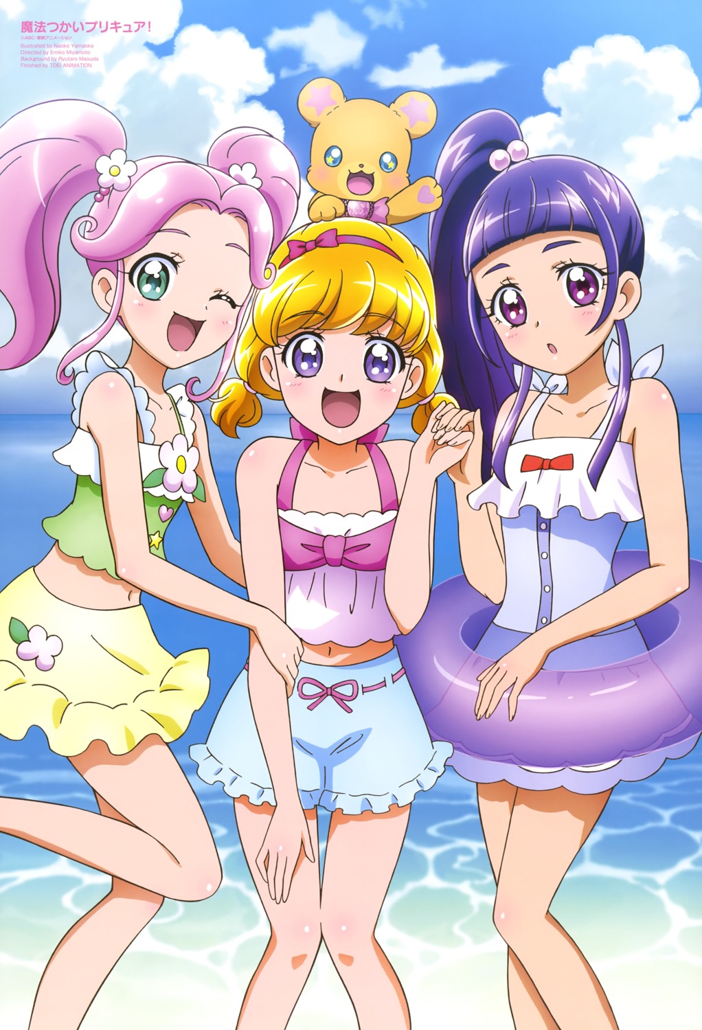 asahina_mirai, haa-chan, izayoi_riko, mahoutsukai_precure!, mofurun_(precure), precure, swimsuits, yamaoka_naoko