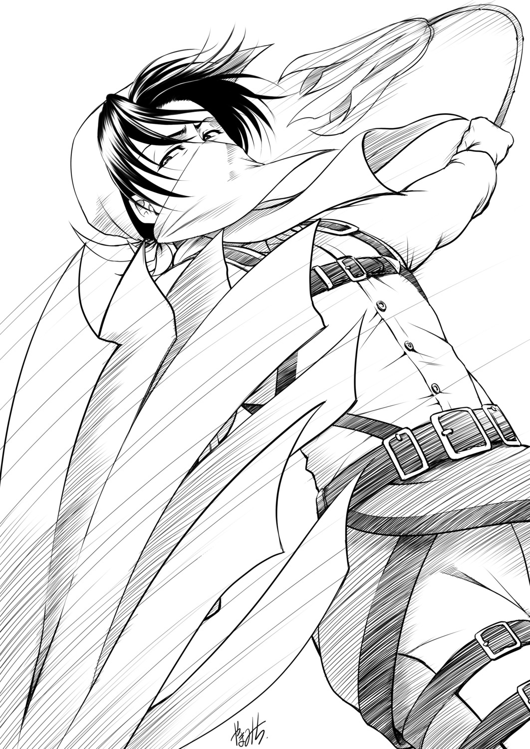 autographed, levi_ackerman, male, monochrome, shingeki_no_kyojin, yama-michi
