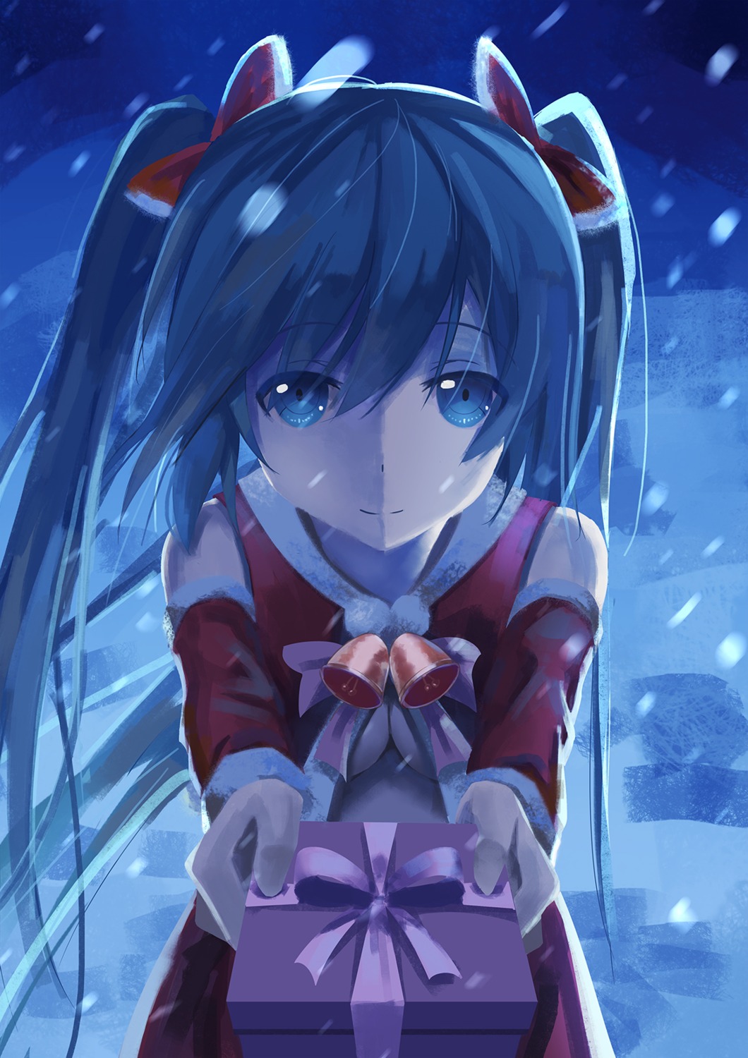 christmas, dress, hatsune_miku, no_bra, tianya_beiming, underboob, vocaloid
