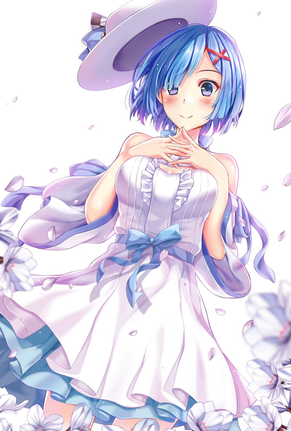 breast_hold, dress, hasaya, re:zero_kara_hajimeru_isekai_seikatsu, rem_(re_zero)