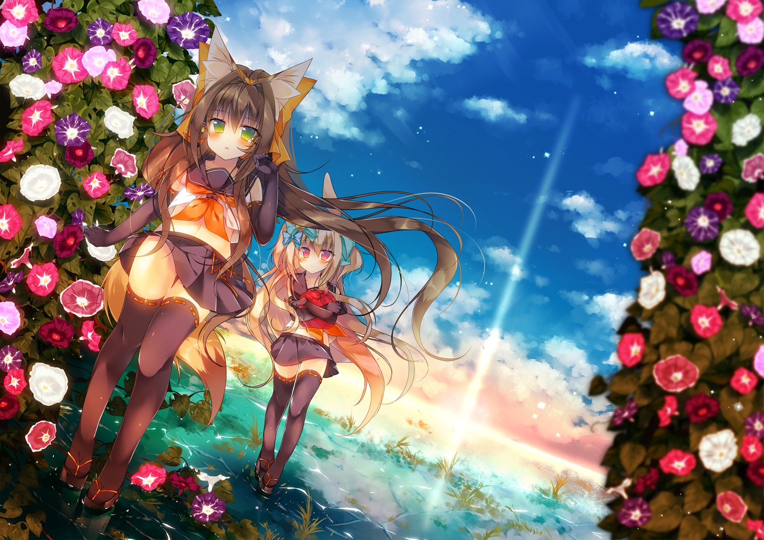 animal_ears, saichuu, seifuku, tail, thighhighs