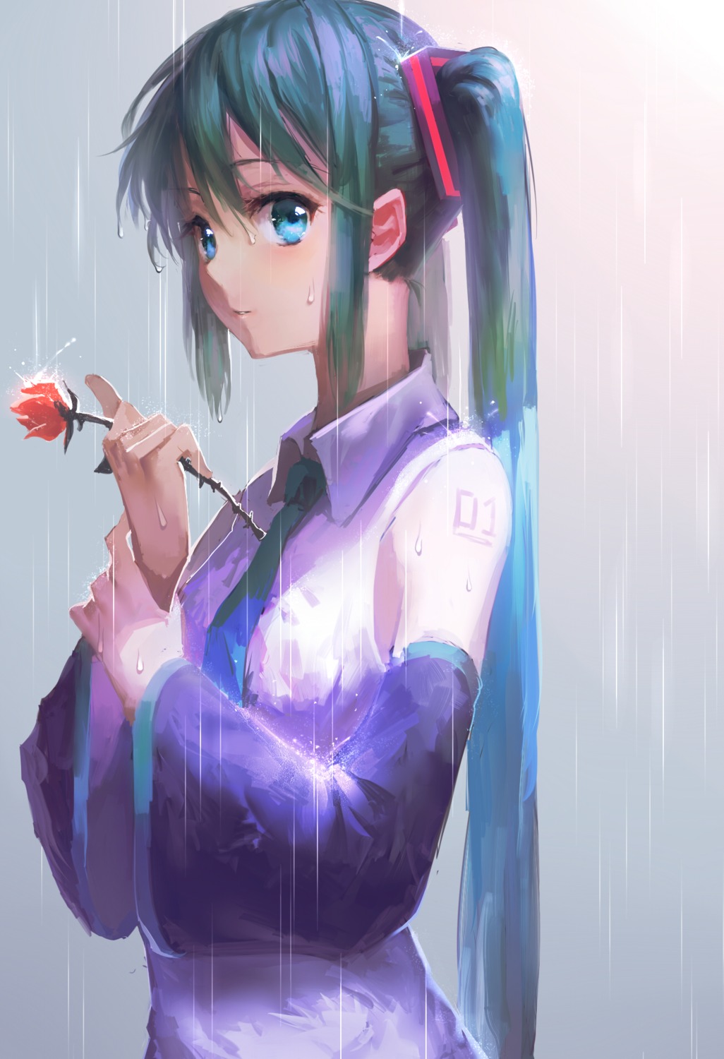 hatsune_miku, tattoo, vocaloid, wet, wet_clothes, yuket