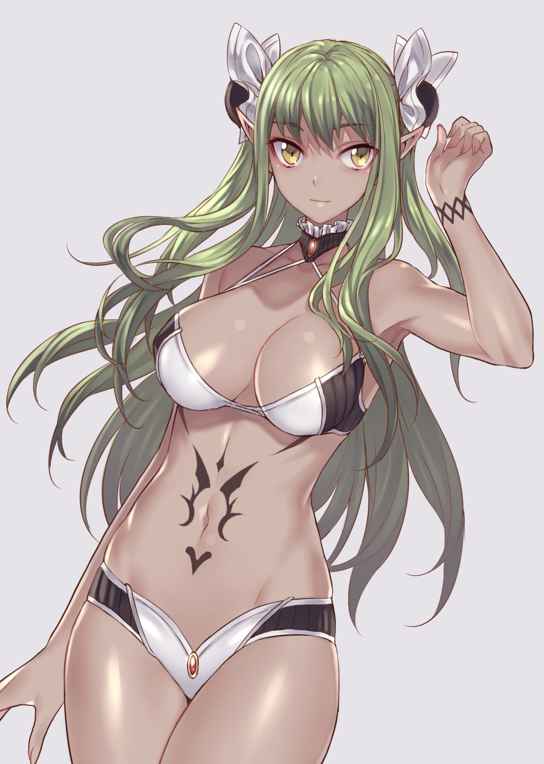 bikini, cleavage, maruchi, pointy_ears, swimsuits, tattoo