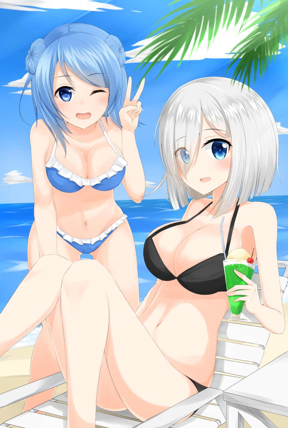 bikini, cleavage, hamakaze_(kancolle), kantai_collection, sakikumo_(sakumo), swimsuits, urakaze_(kancolle)