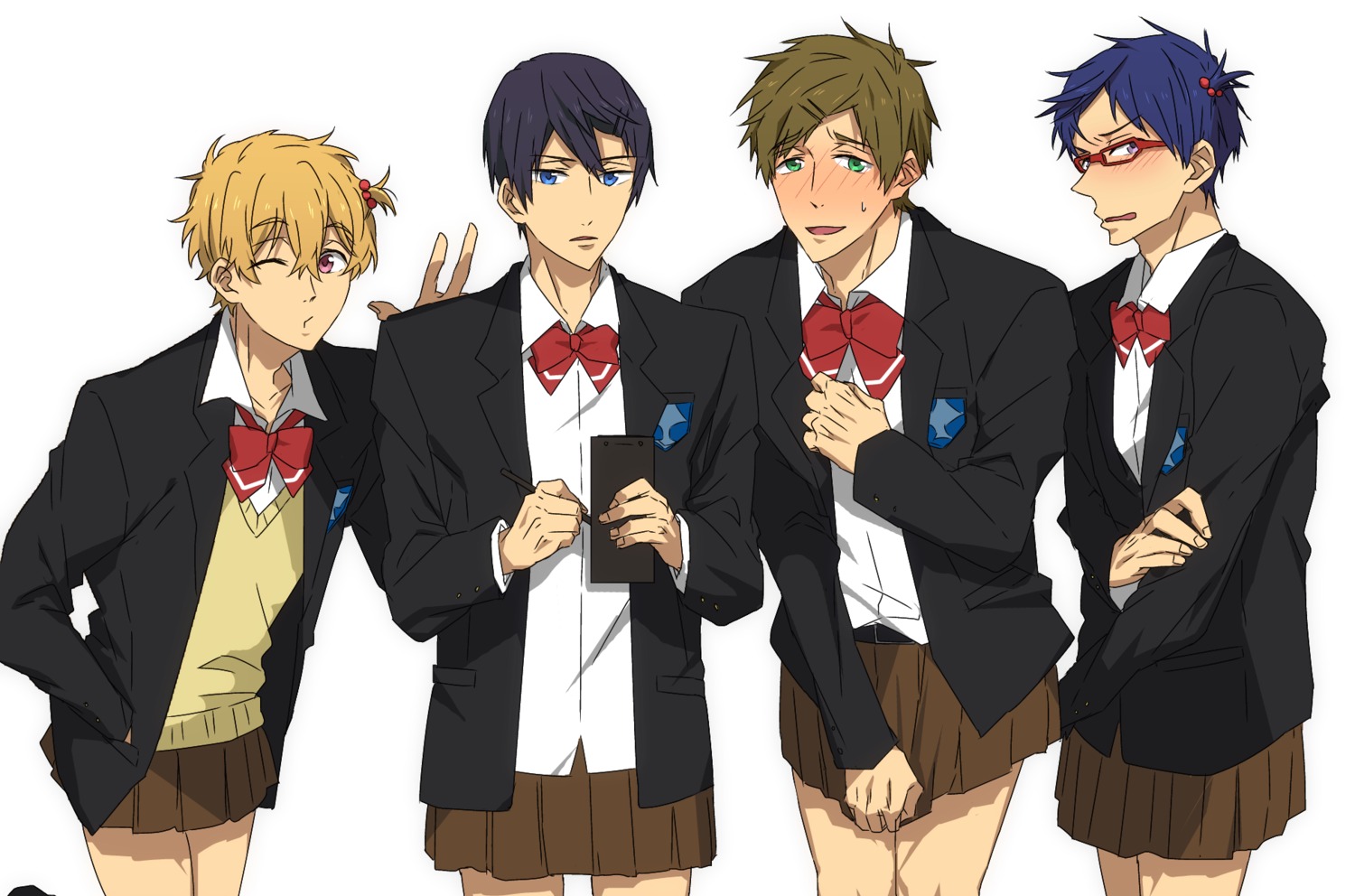crossdress, free!, hazuki_nagisa, ku_(pixiv_19193156), male, megane, nanase_haruka, ryugazaki_rei