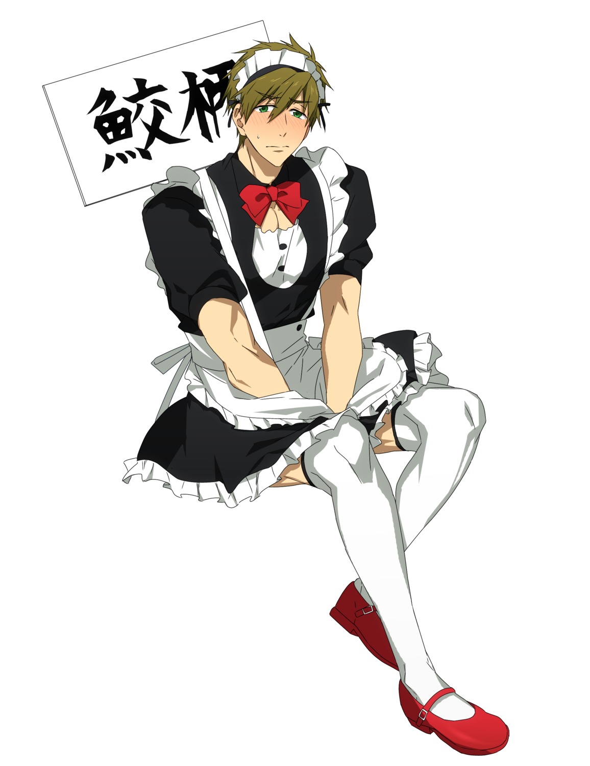 crossdress, free!, ku_(pixiv_19193156), maid, male, tachibana_makoto, thighhighs