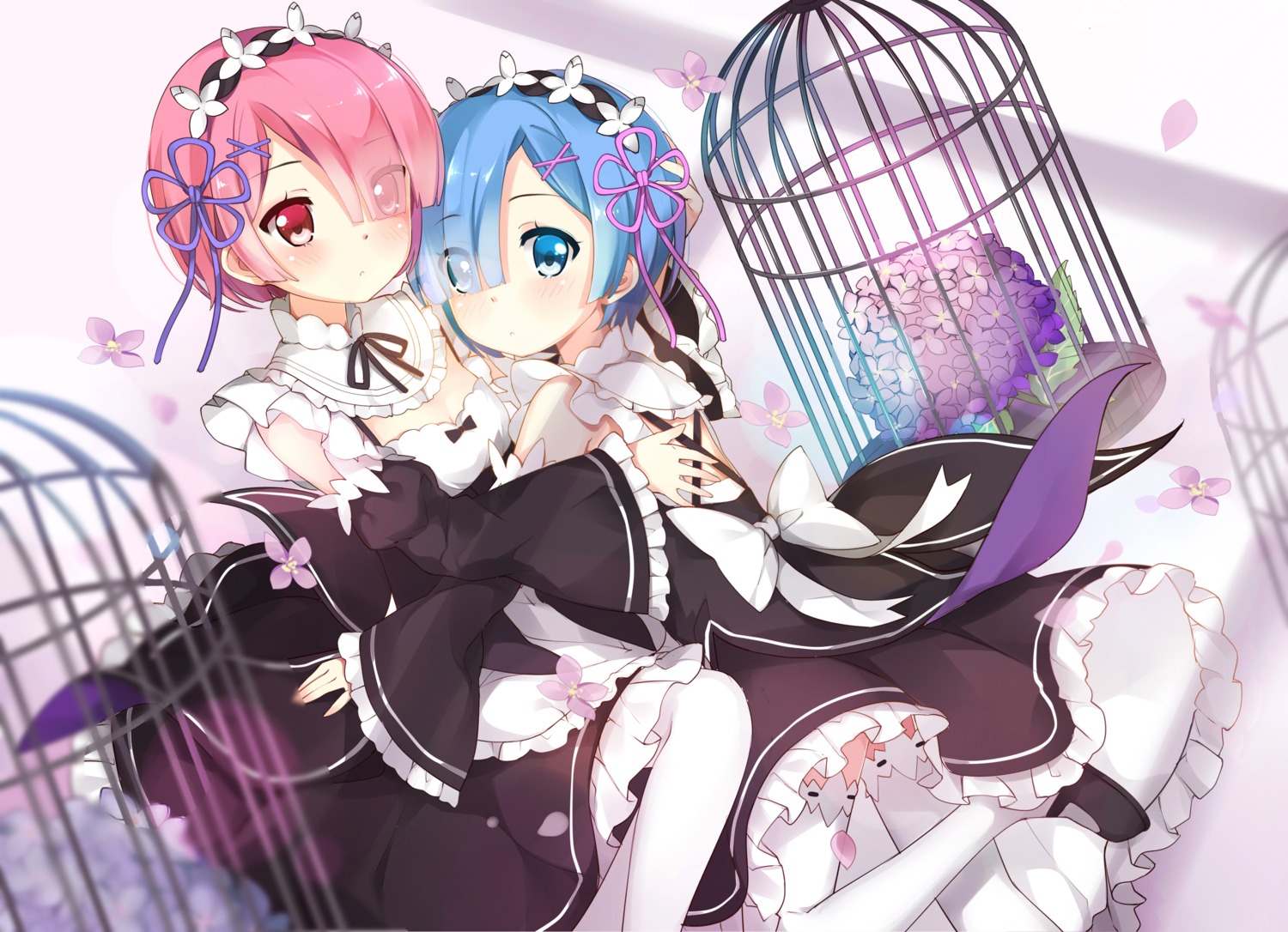 kikistark, maid, ram_(re_zero), re:zero_kara_hajimeru_isekai_seikatsu, rem_(re_zero), thighhighs