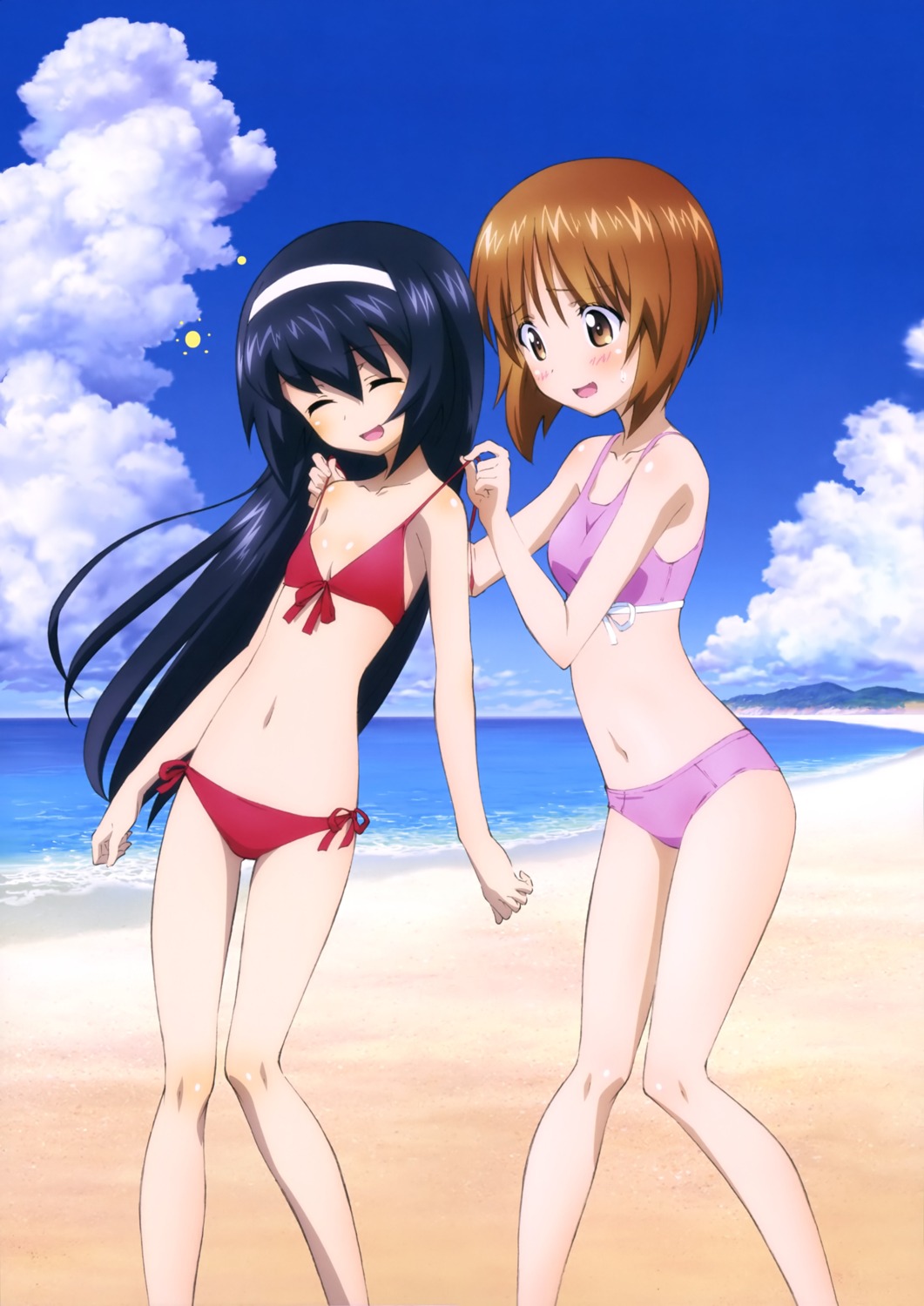 bikini, cleavage, girls_und_panzer, nishizumi_miho, reizei_mako, sugimoto_isao, swimsuits, yoshida_nobuyoshi