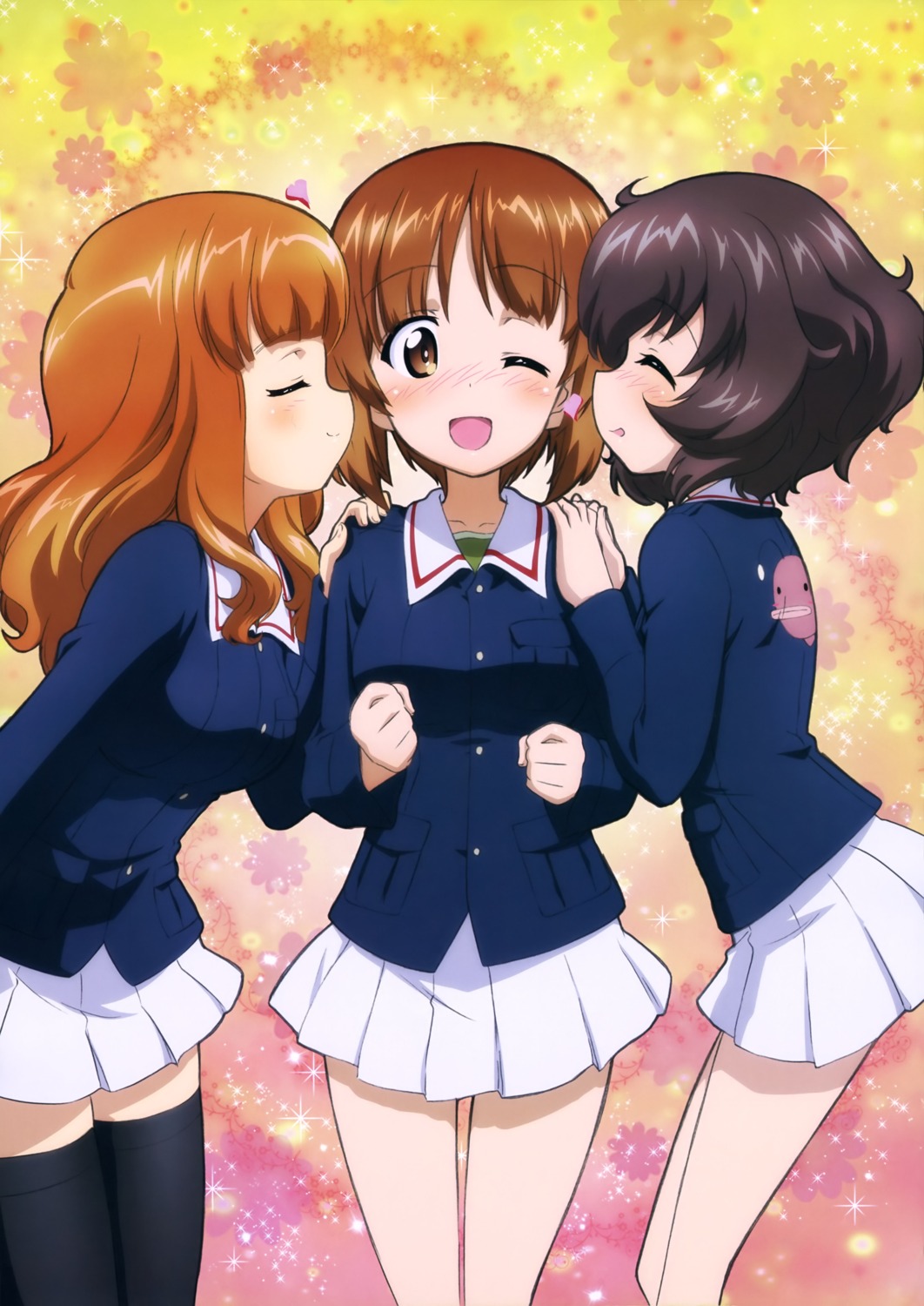 akiyama_yukari, girls_und_panzer, nishizumi_miho, sugimoto_isao, takebe_saori, thighhighs, uniform