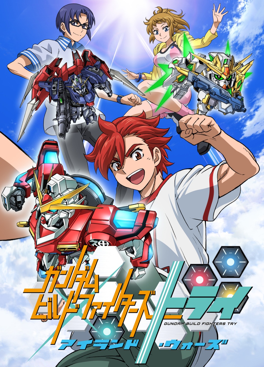 bike_shorts, cleavage, gundam, gundam_build_fighters, gundam_build_fighters_try, hoshino_fumina, jpeg_artifacts, kamiki_sekai